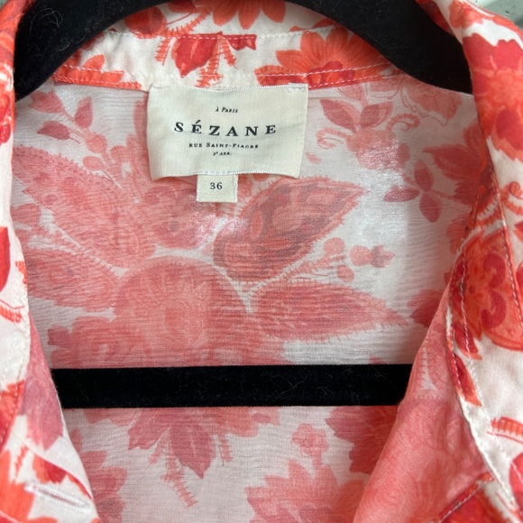Sézane Pierro Shirt in Coral Botanical Print - Picture 3 of 4
